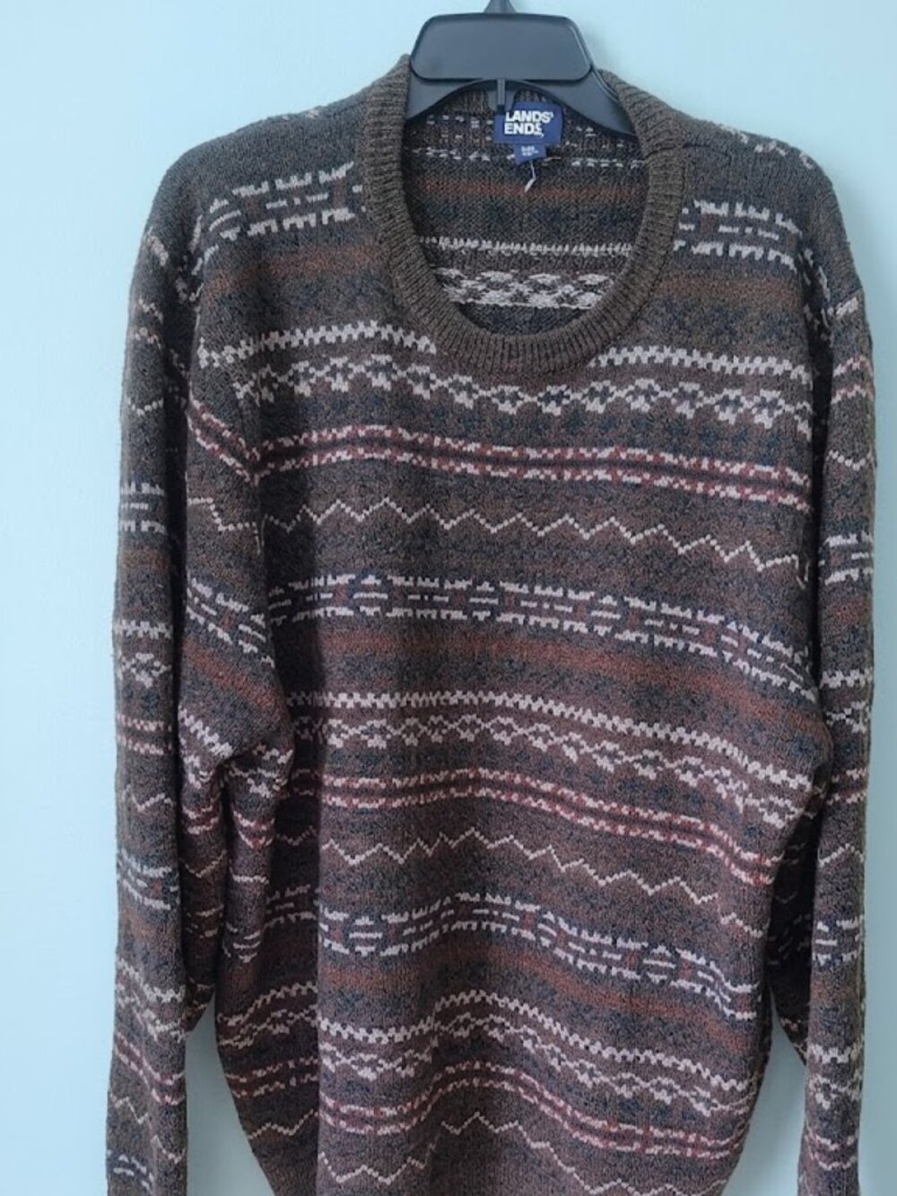 Mens Lands End Size XXL Multicolor Fair Isle Knit Crewneck Sweater